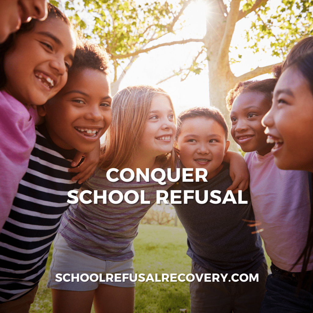 The children are linking arms and laughing together